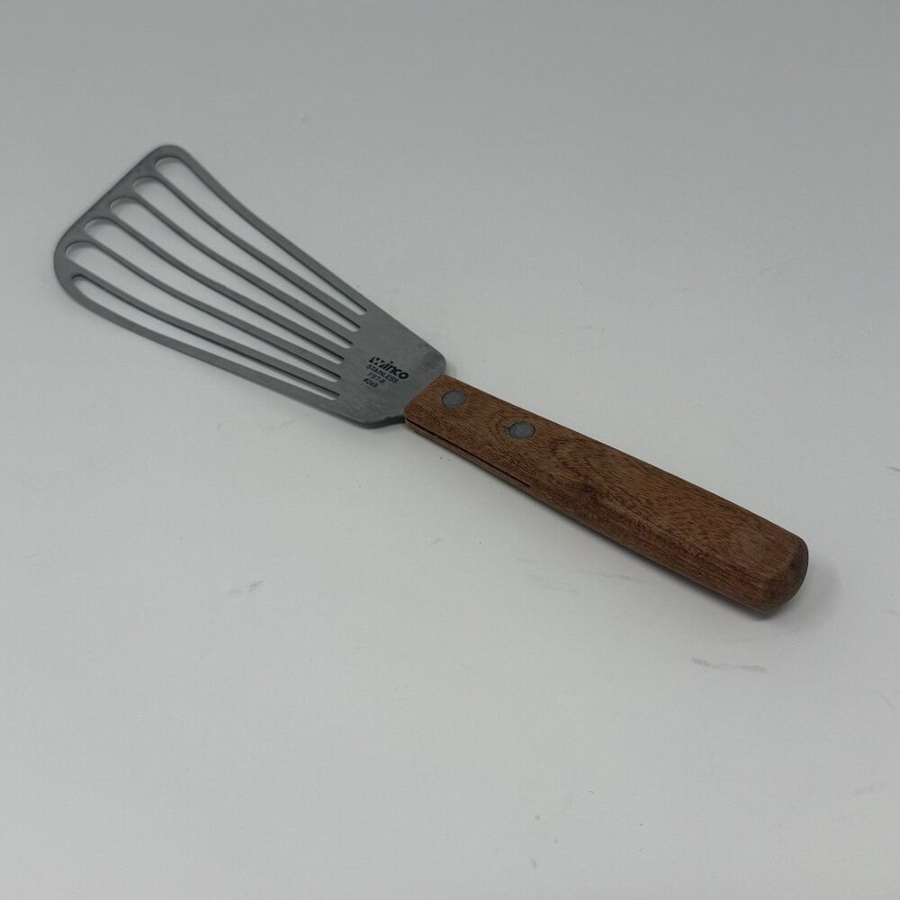 Winco FST-6 1/2" Slotted Fish Spatula #249 Stainless Steel Wood Handle EUC